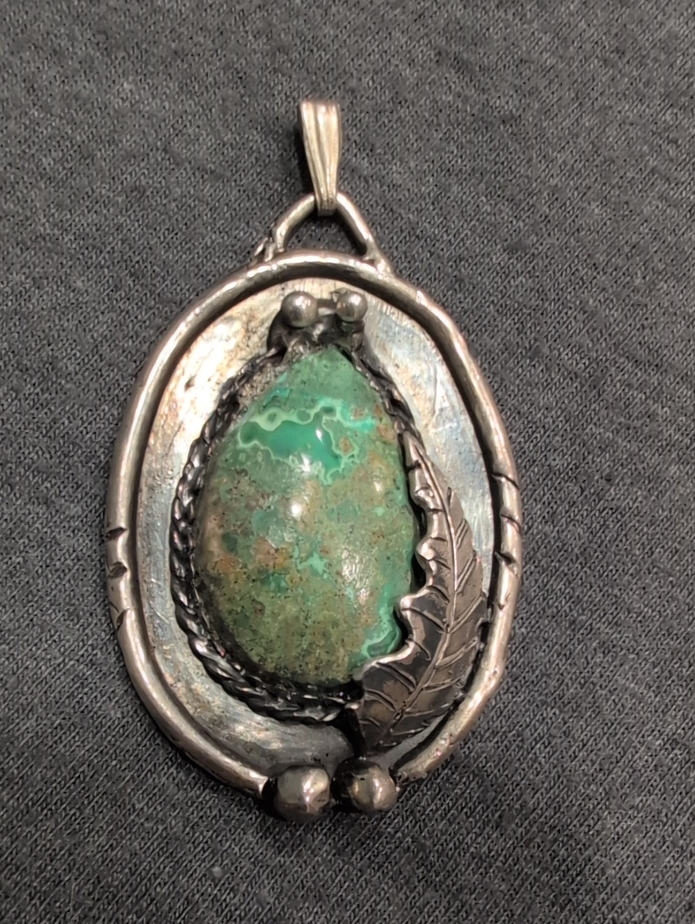Vintage Green Chrysocolla Teardrop Pendant Necklace